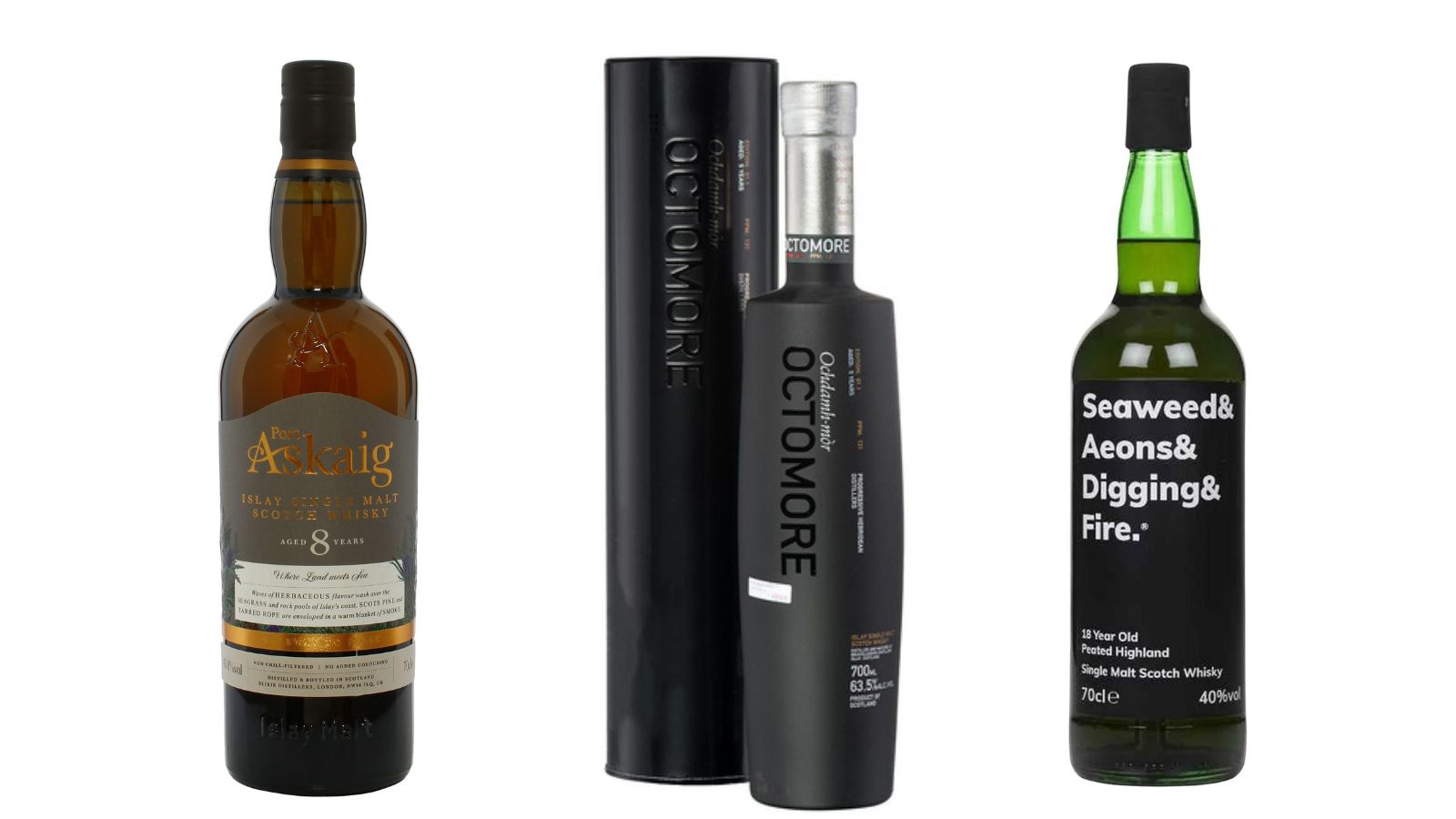 Best peated whisky part 1 including Port asking 8 yo, octomore and seaweed & Aeons& Digging & fire whisky