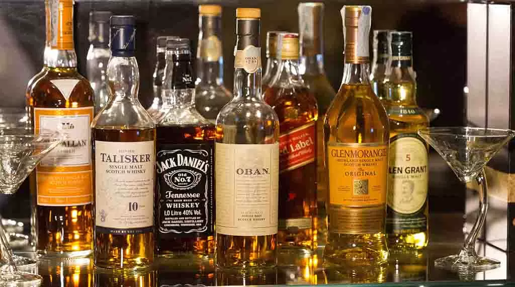Bottles of whisky on the shelf to celebrate the whisky of the year for 2018
