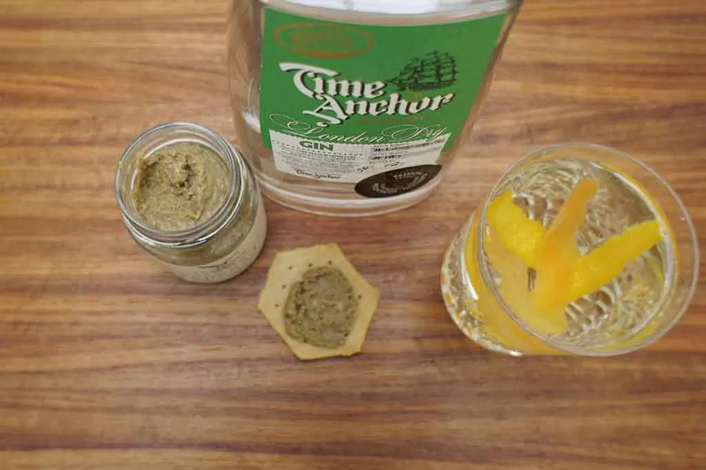 gin and olives Time anchor London dry gin chaloner olive and almond tapenade