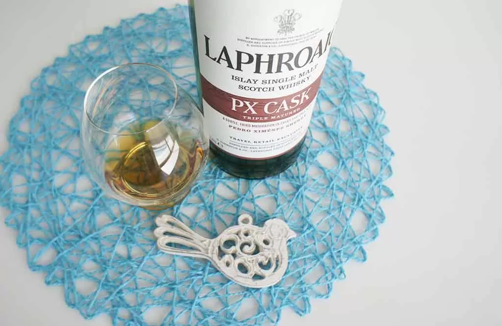 Review and Tasting notes Laphroaig PX Cask Single Malt whisky with glass