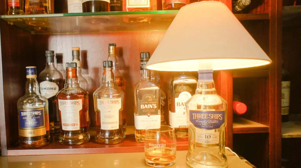 Whisky Bottle lamp Three Ships whisky bottle