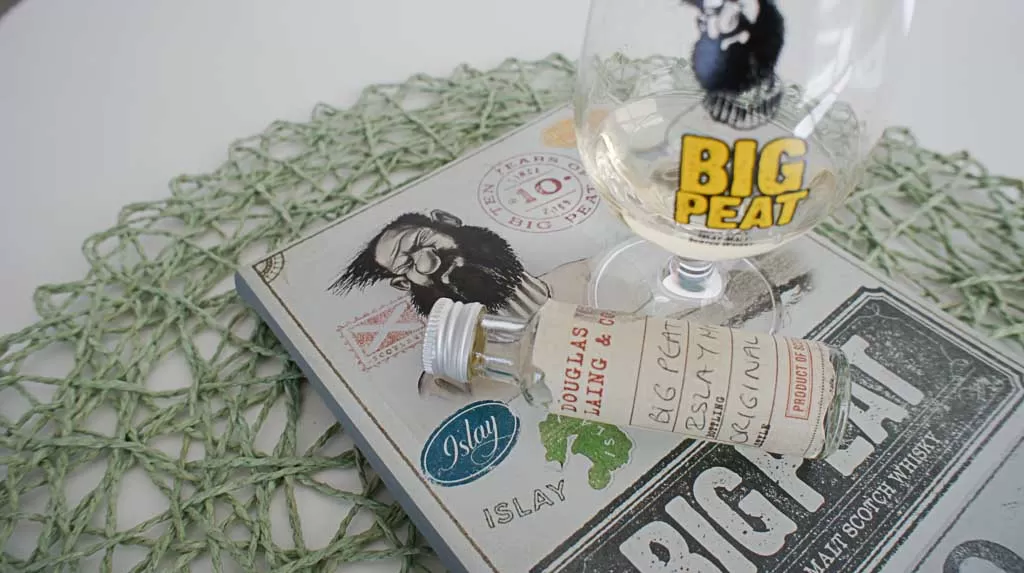 Big Peat whisky blended malt whisky with glass