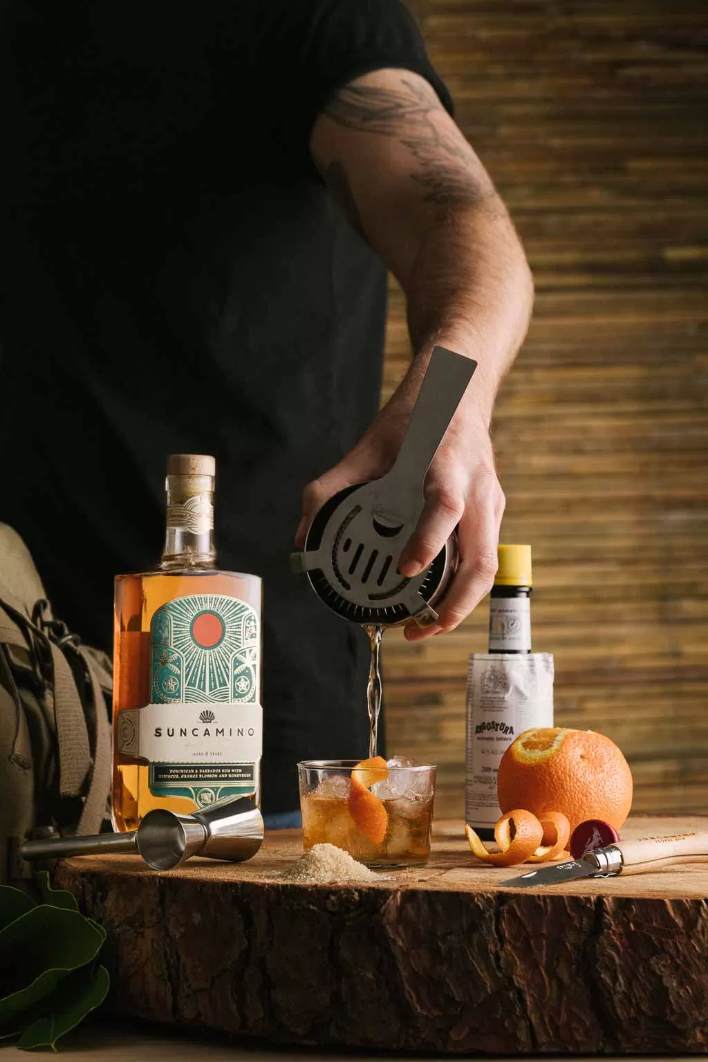Suncamino floral infused rum old fashioned cocktail