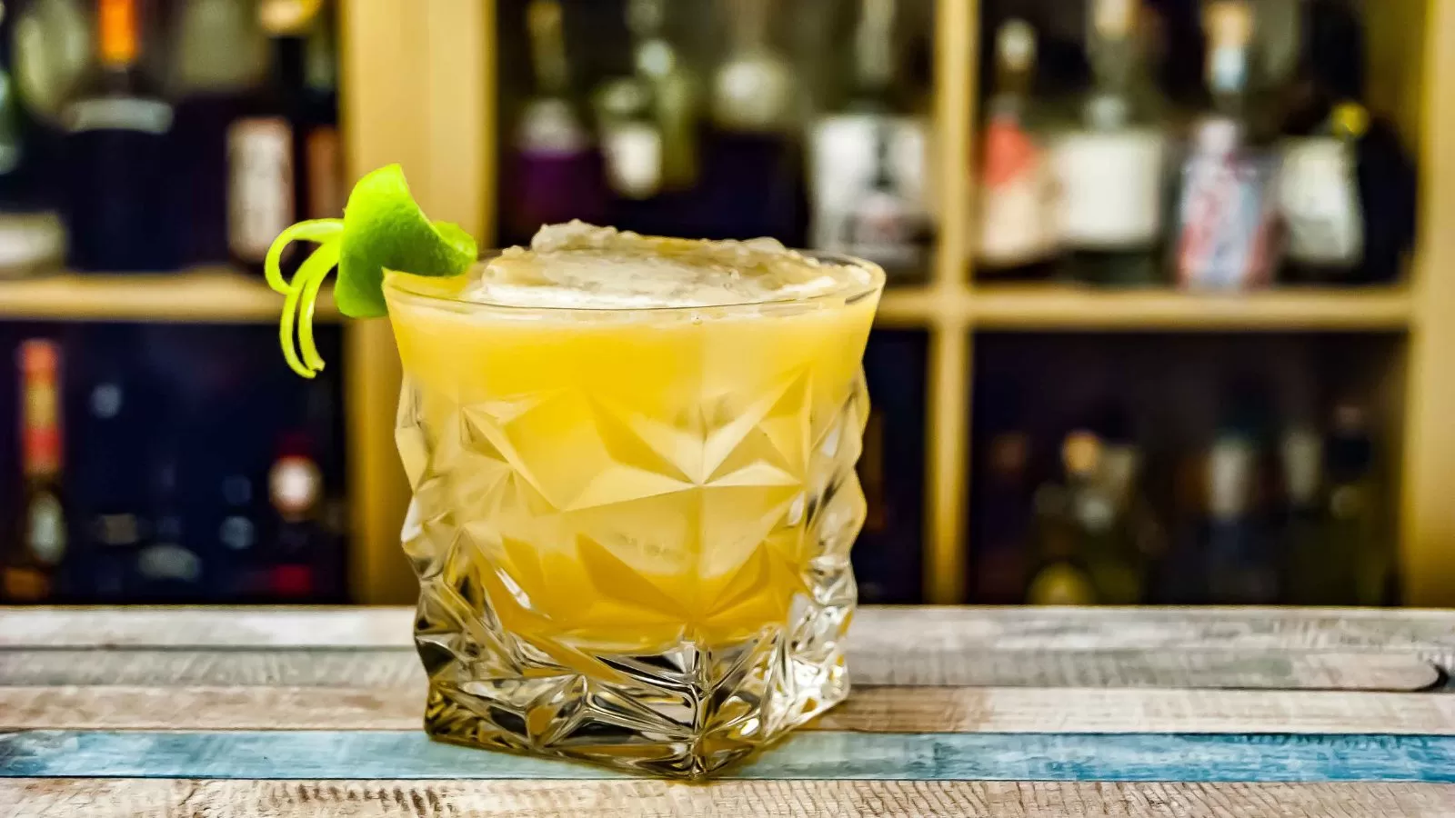 whiskey sour cocktail in bar