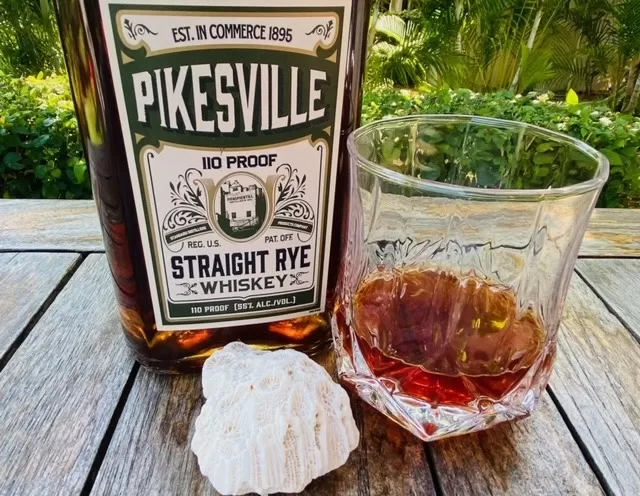Pikesville rye 6 yo whiskey with glass