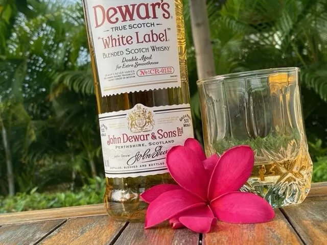 Dewars White Label Whisky With Glass Rotated 1